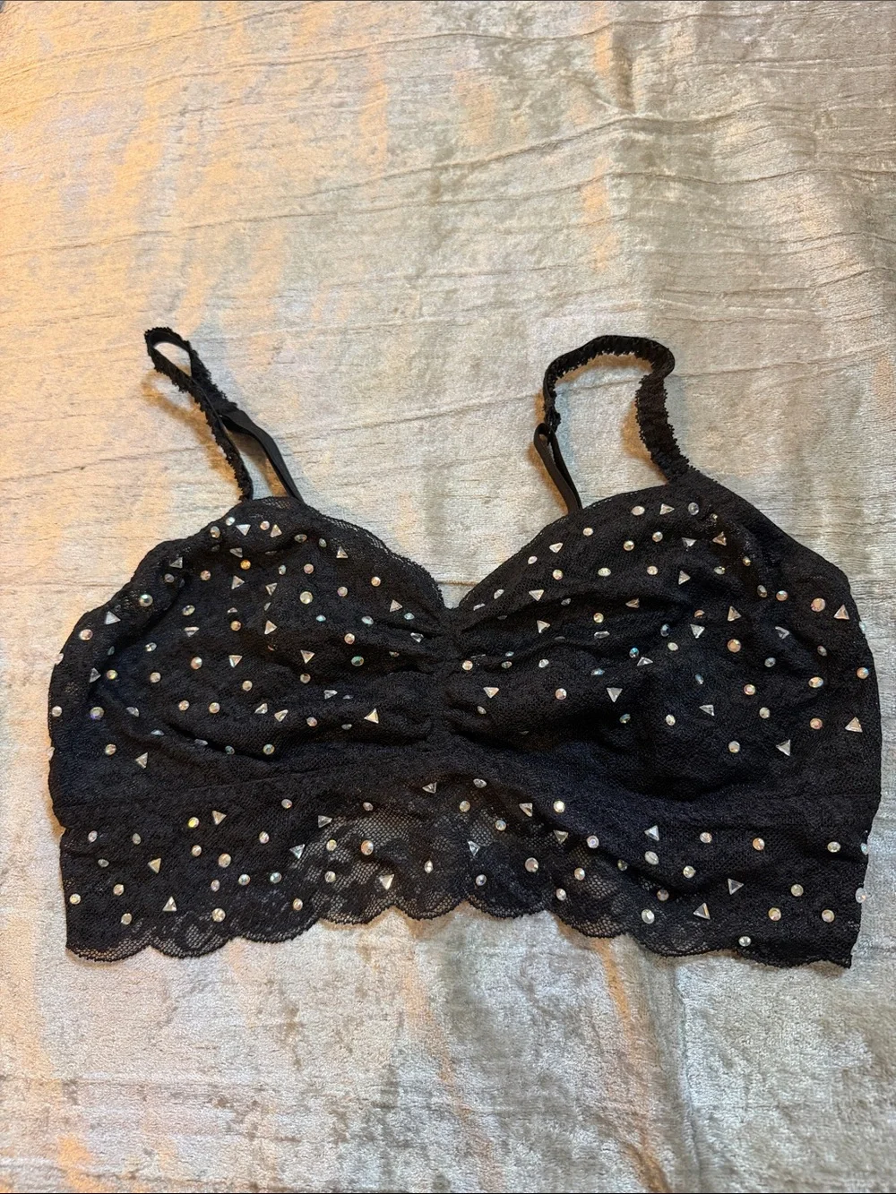 PINK Victoria's Secret Black Lace Bralette with Silver Studs
